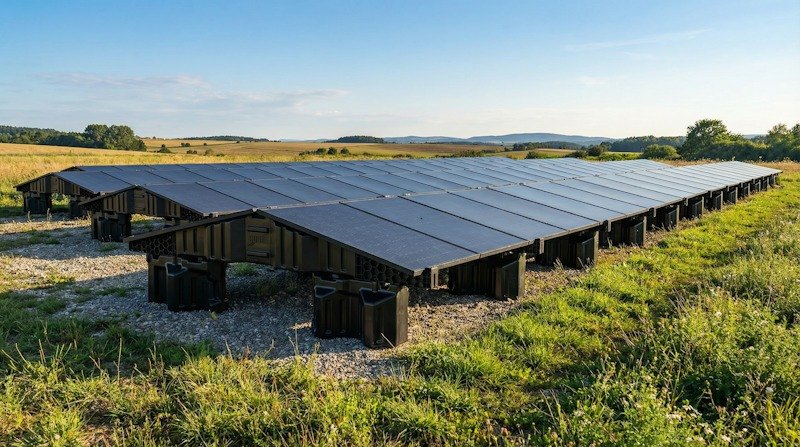Stort frittstående Solarfix-anlegg på et jorde